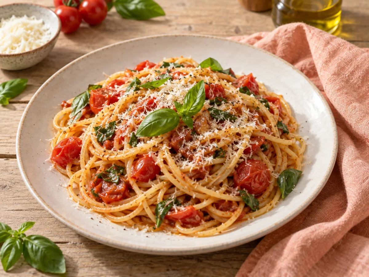 Pasta veloce con pomodoro e basilico