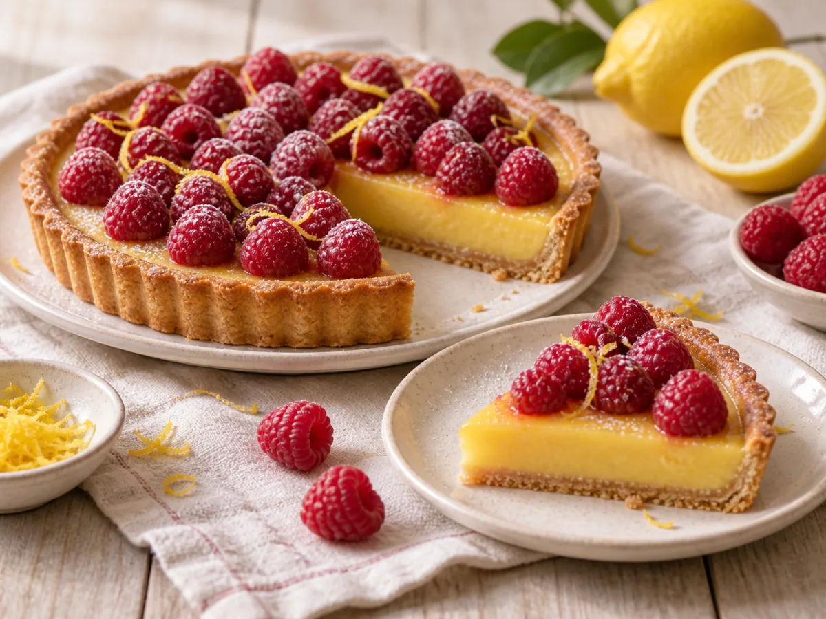 Torta al limone e lamponi