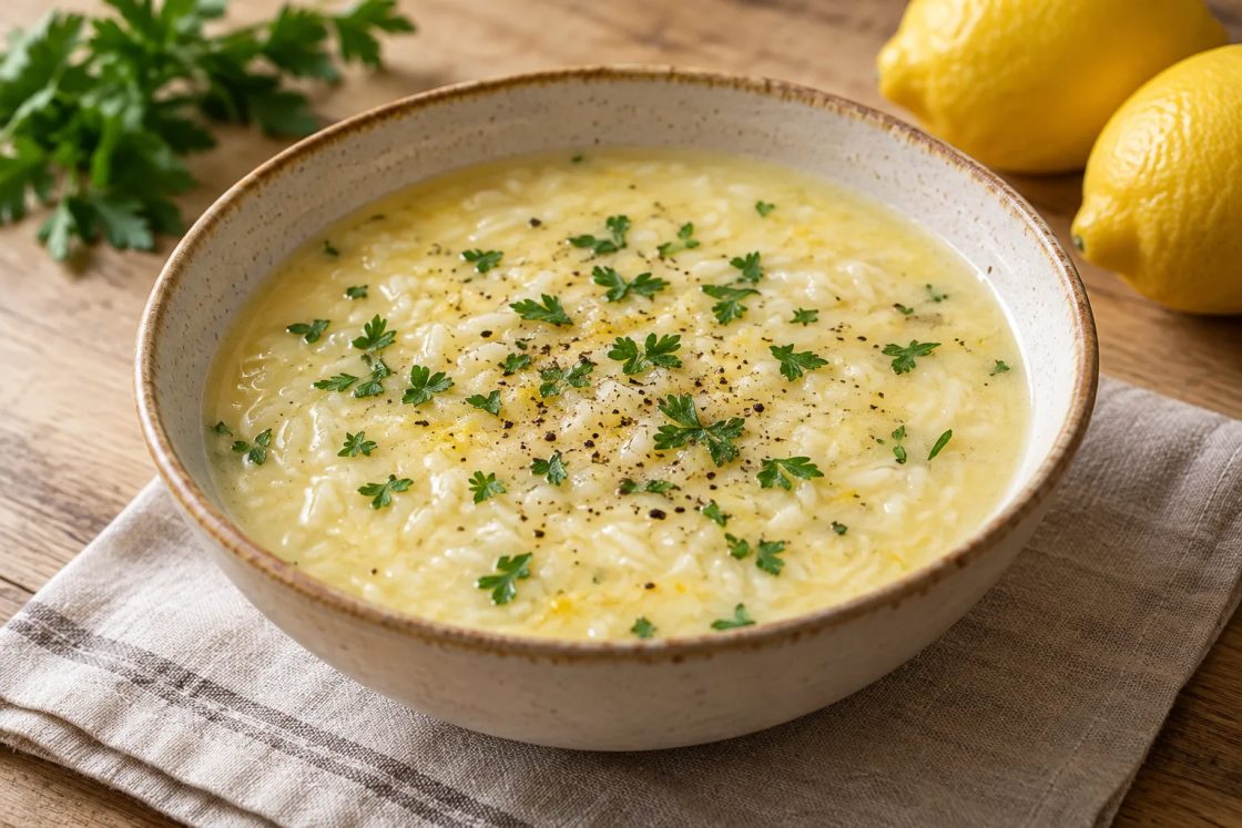 Sopa griega avgolemono de arroz, huevo y limón
