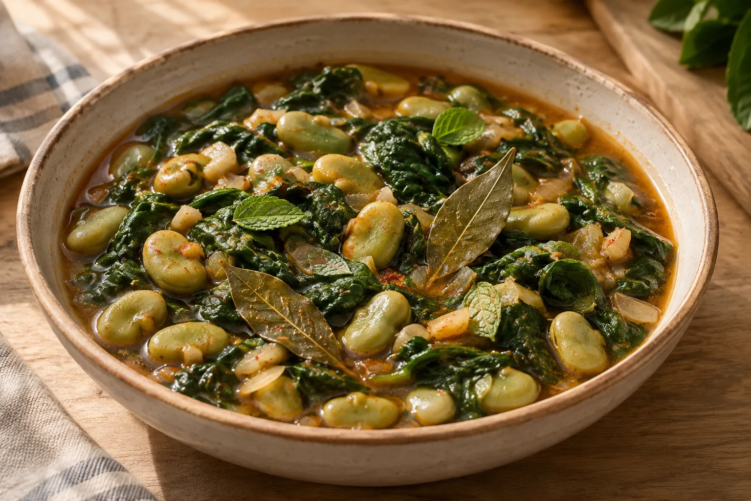 Stufato di fave e spinaci