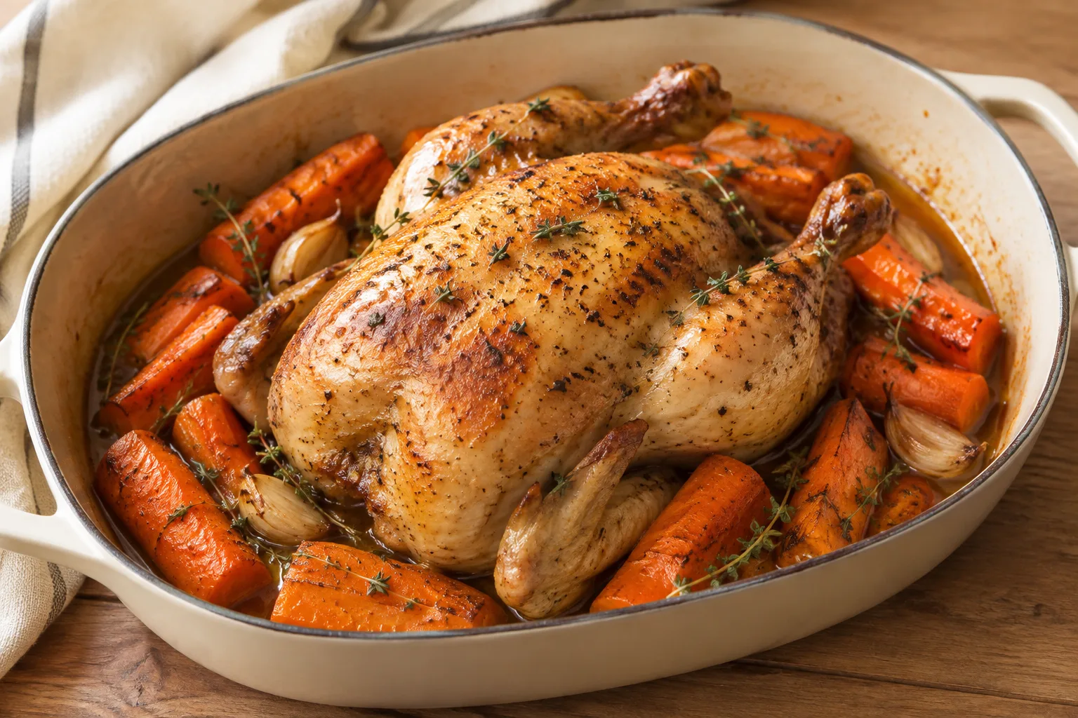 Pollo in casseruola al forno con carote