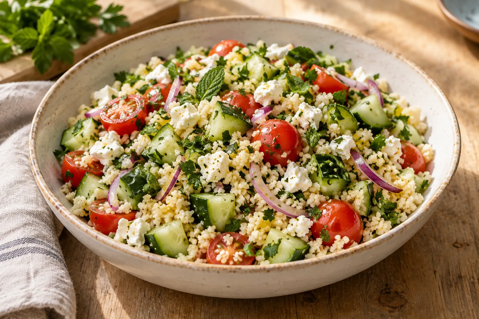 Insalata croccante di couscous con cetriolo