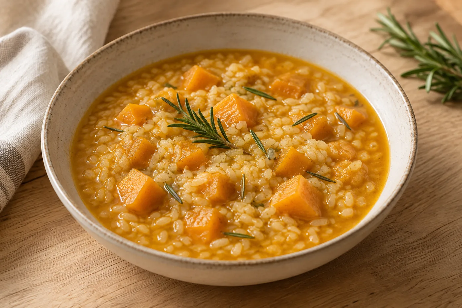 Riso brodoso con zucca e rosmarino