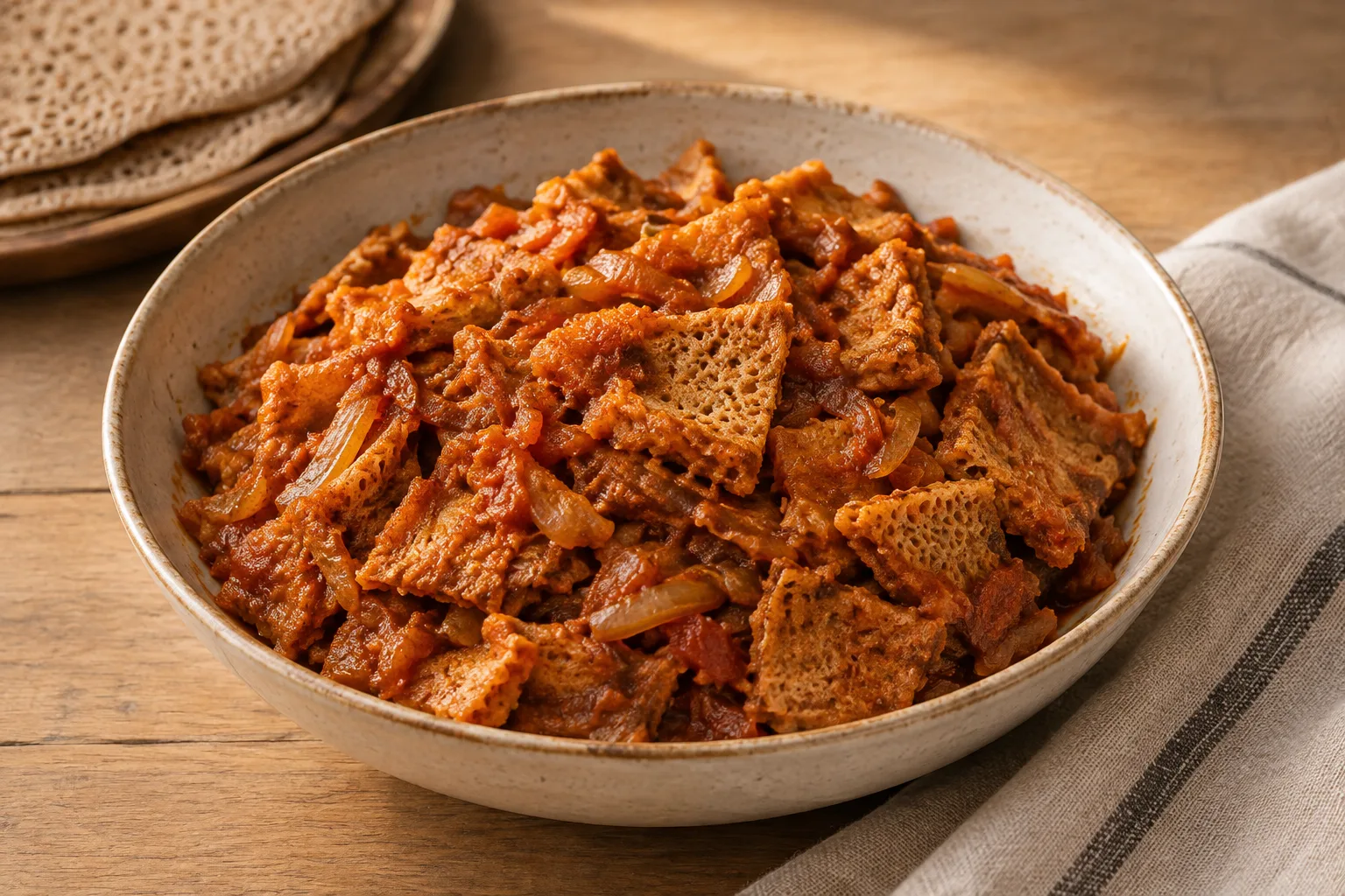 Ethiopian Firfir with Berbere Injera