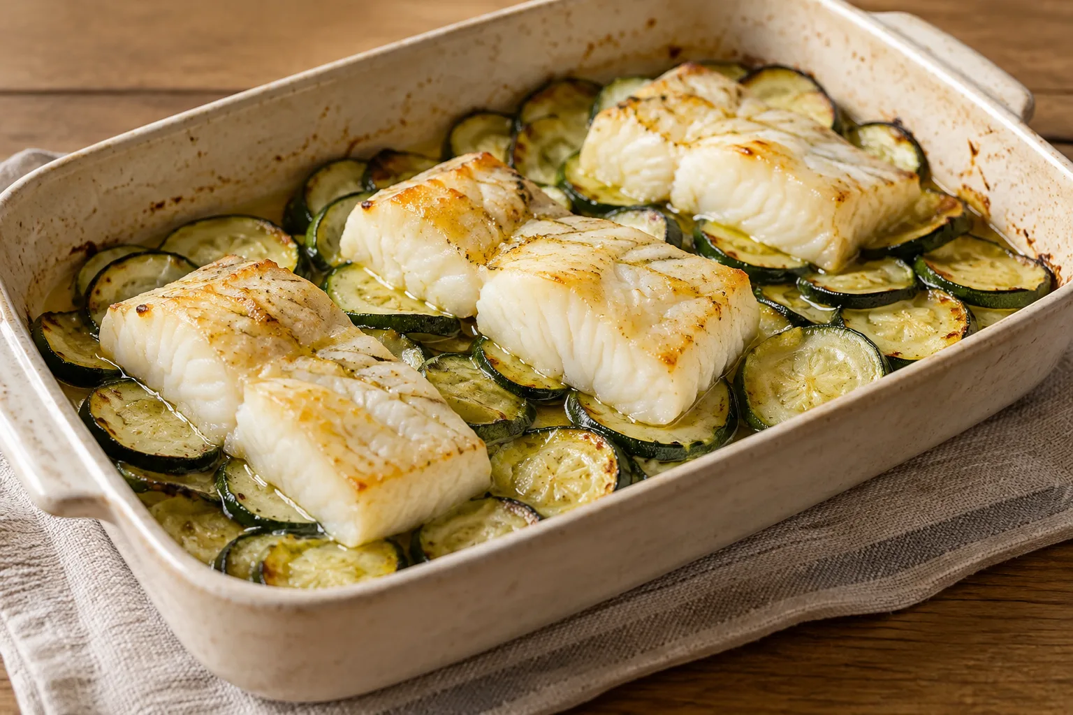 Baccalà al forno con zucchine