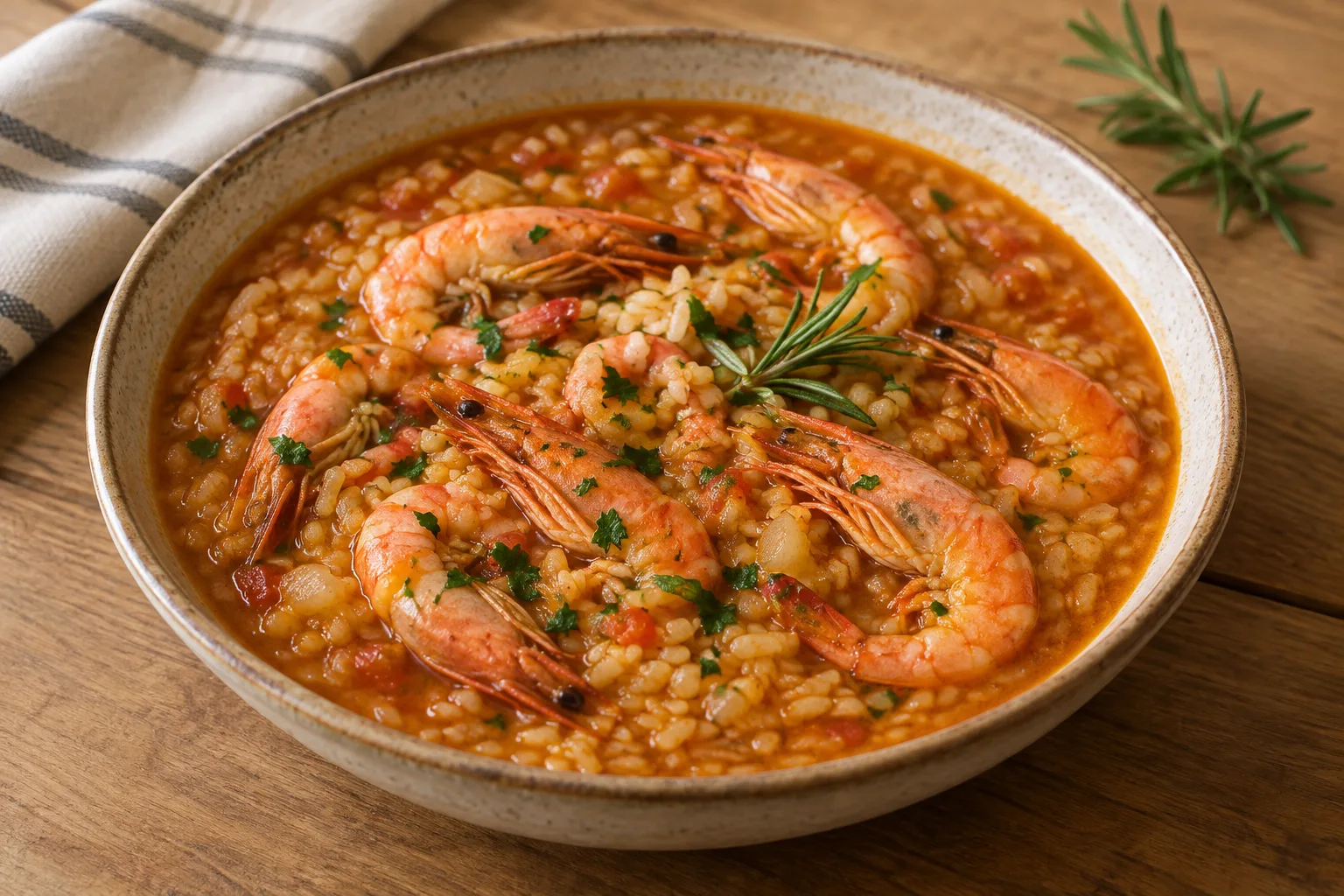 Brothy Rice with Prawns and Rosemary