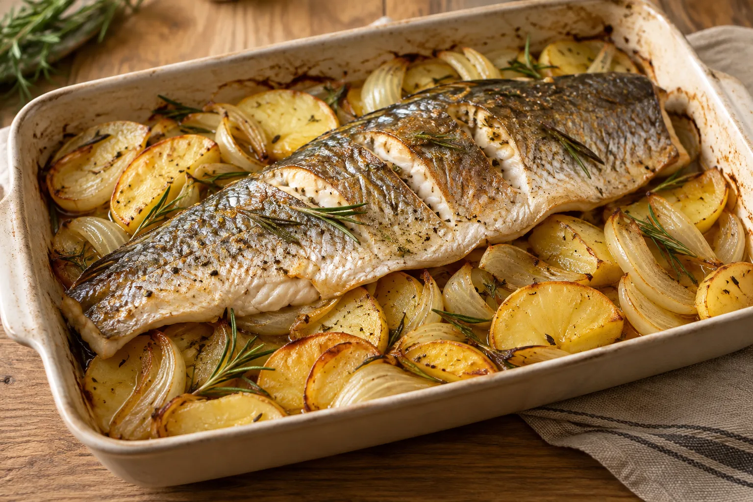 Ombrina al forno con cipolla
