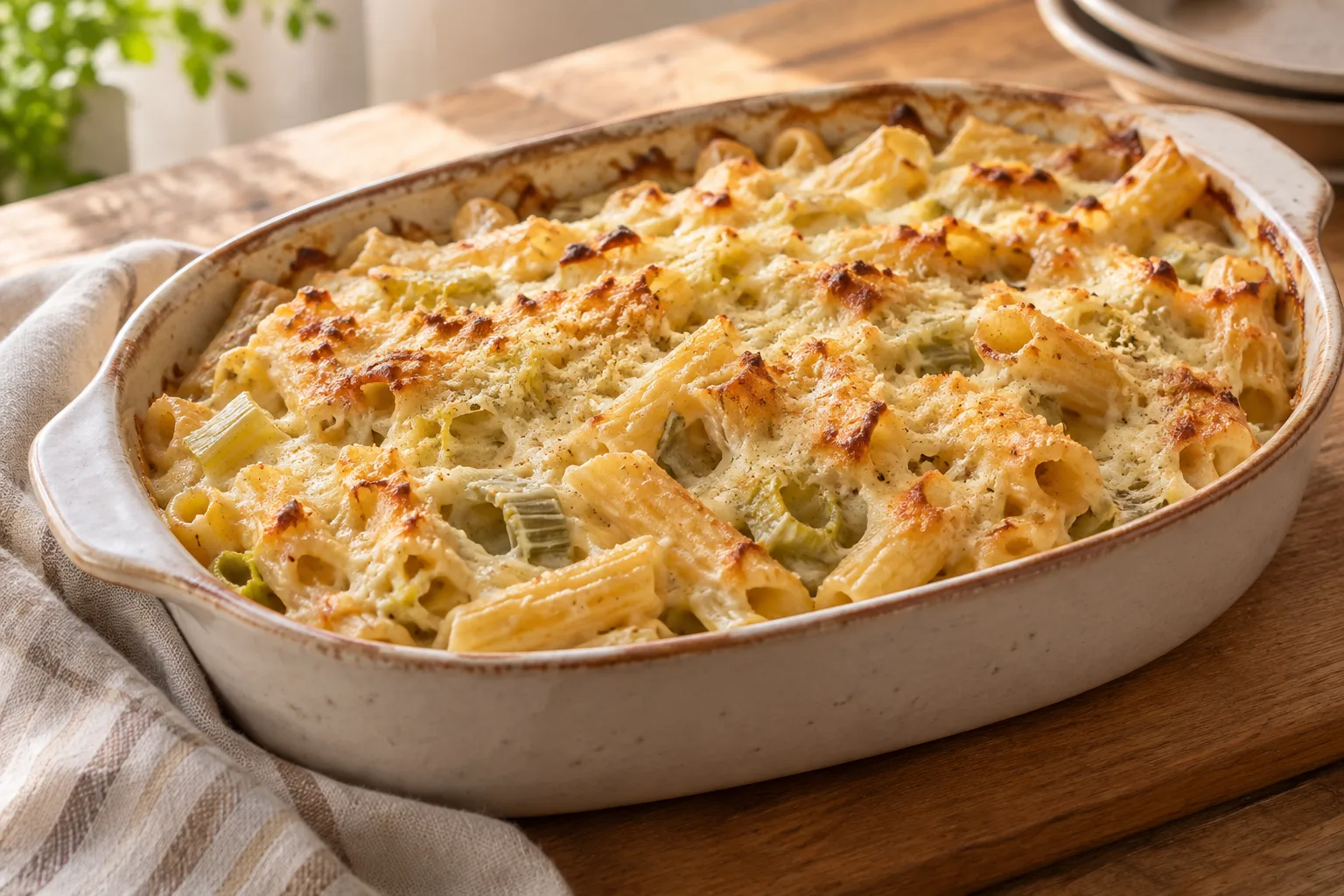 Pasta al forno con porro e ricotta