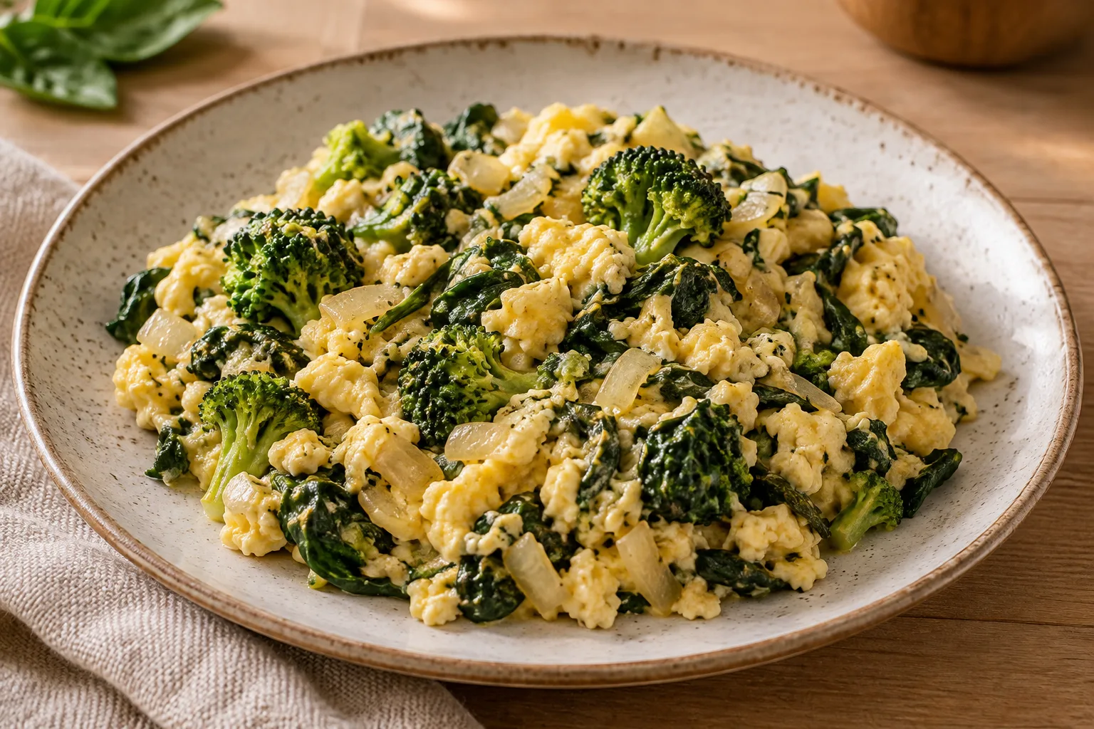 Uova strapazzate con broccoli e spinaci