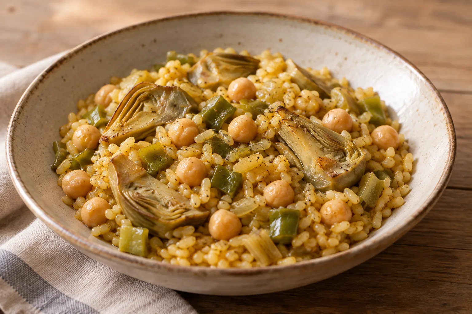 Riso asciutto con ceci e carciofi