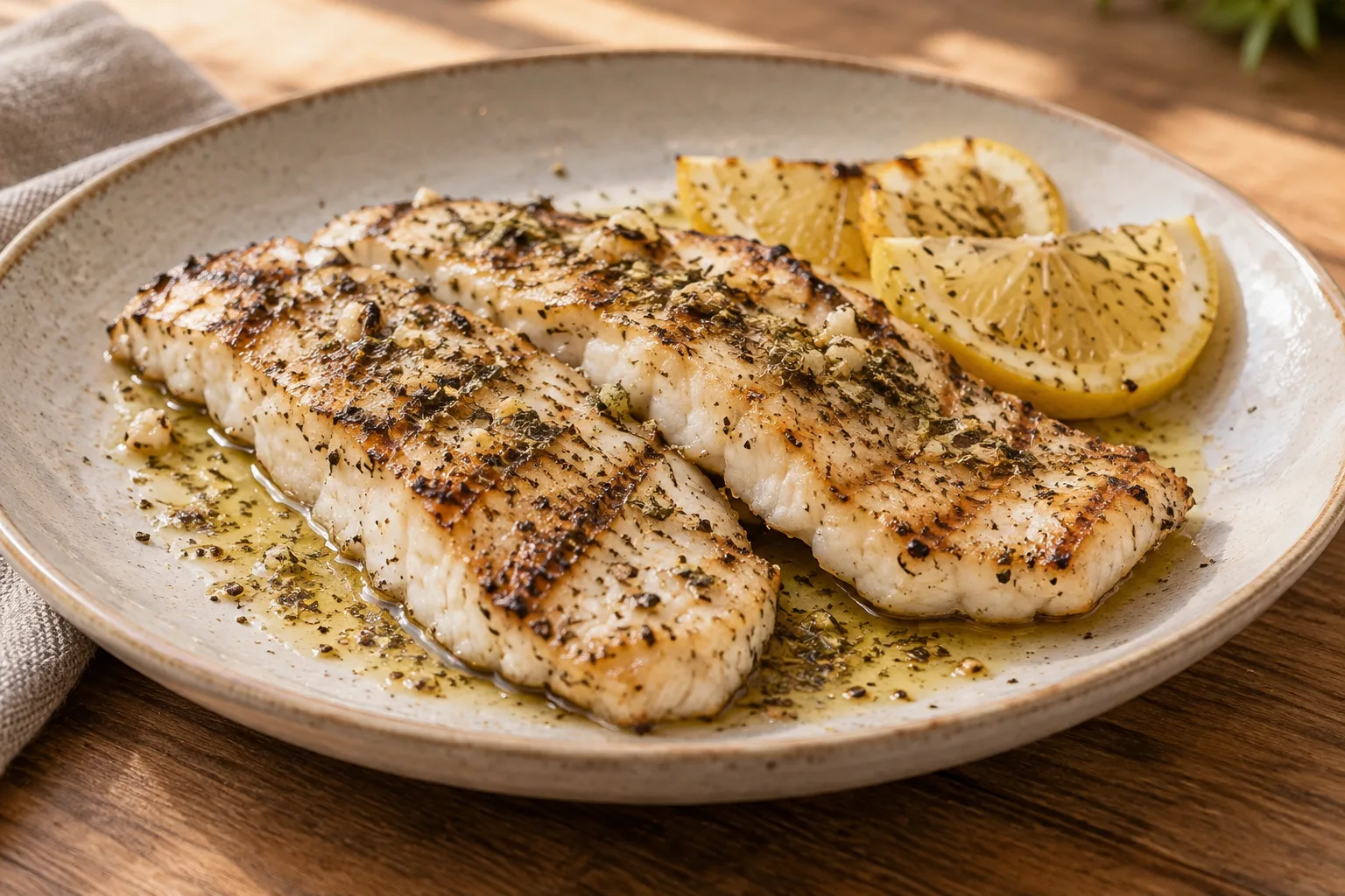 Barramundi australiano alla griglia con mirto limone