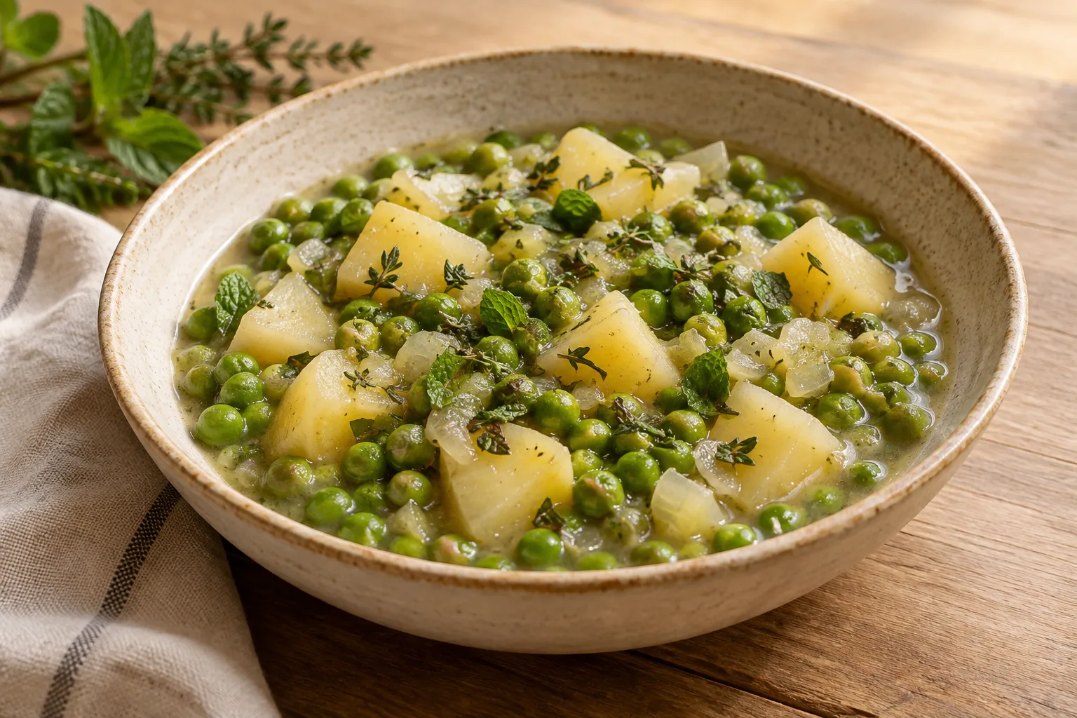 Stufato di piselli alle erbe aromatiche