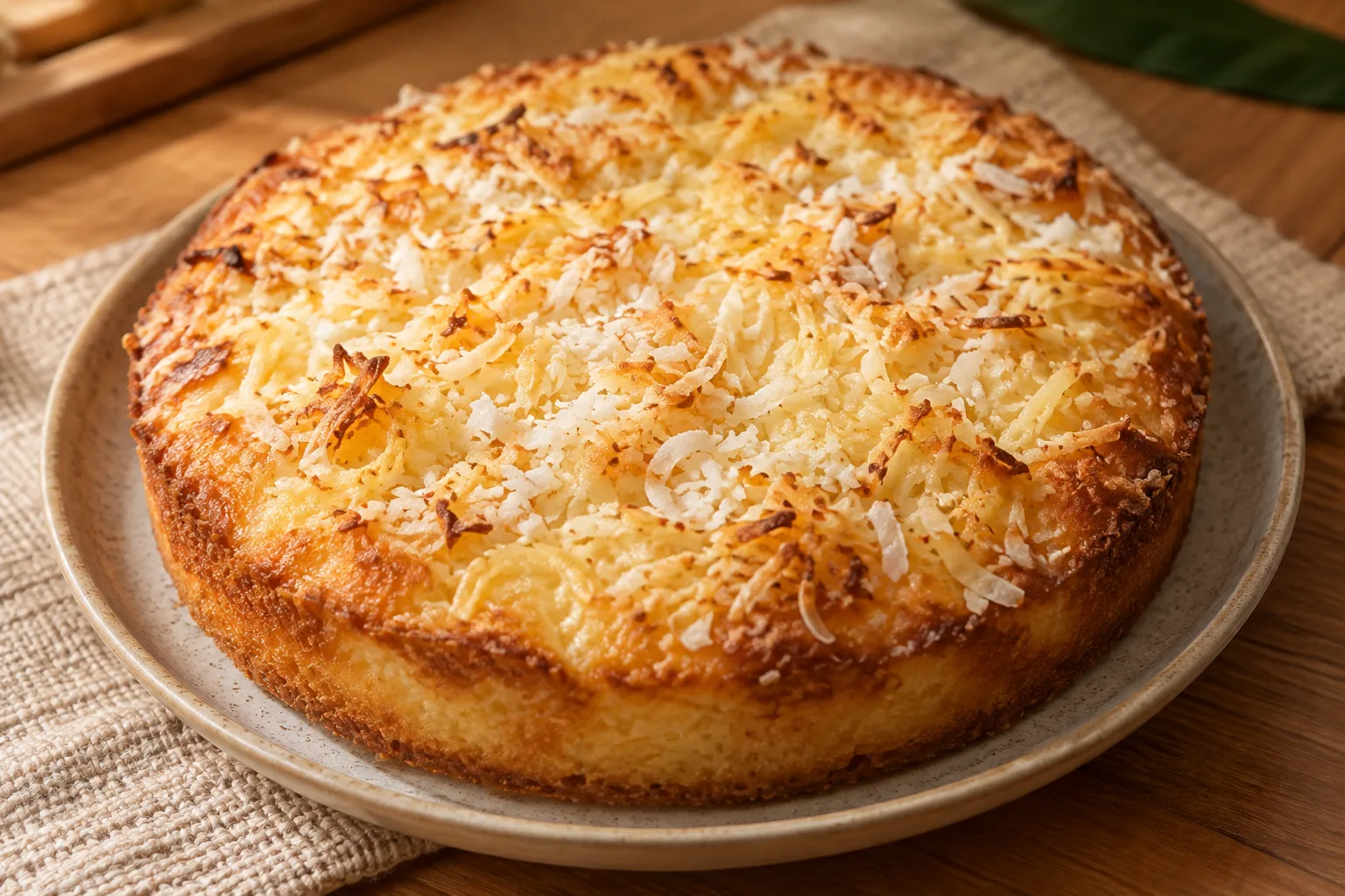 Bibingka philippin au riz, au fromage et à la noix de coco