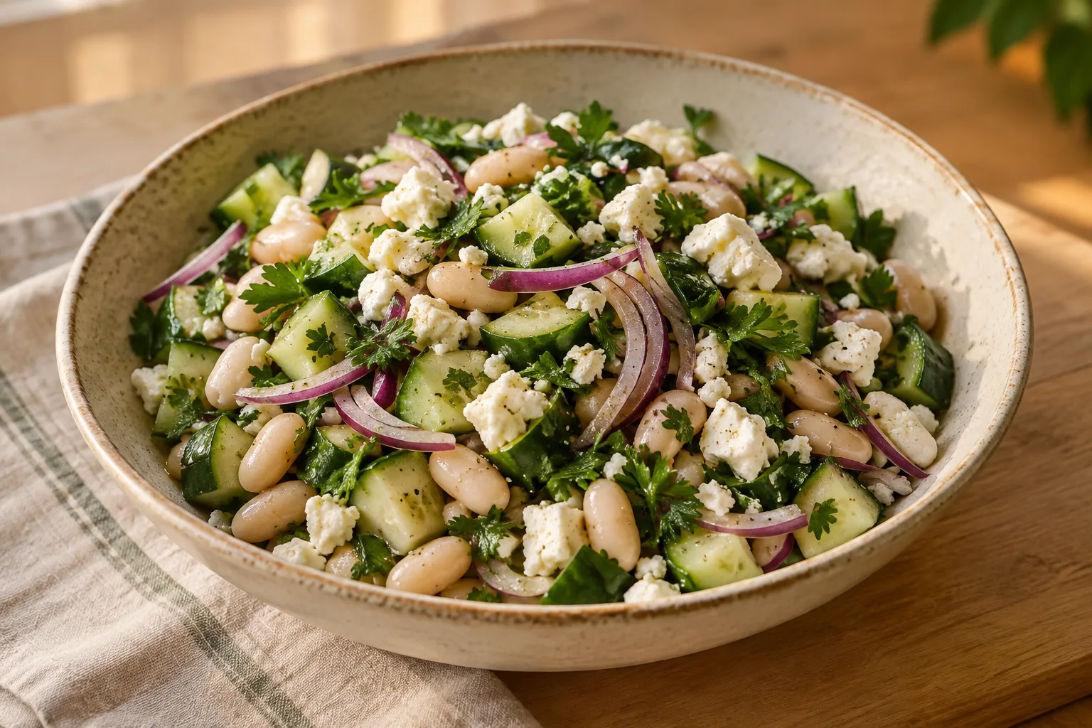 Insalata croccante di fagioli bianchi con cetriolo