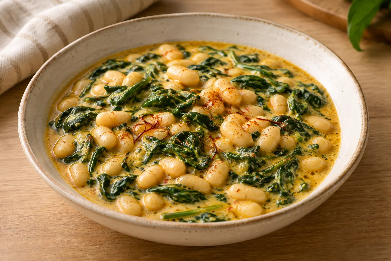 Stufato di fagioli bianchi con spinaci e zafferano