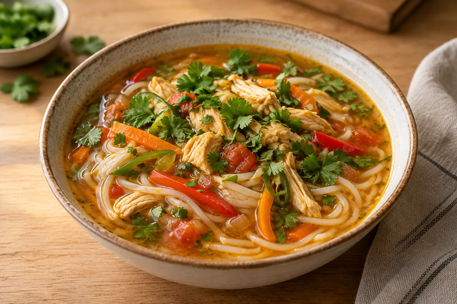 Thukpa nepalese con pollo e noodles di riso