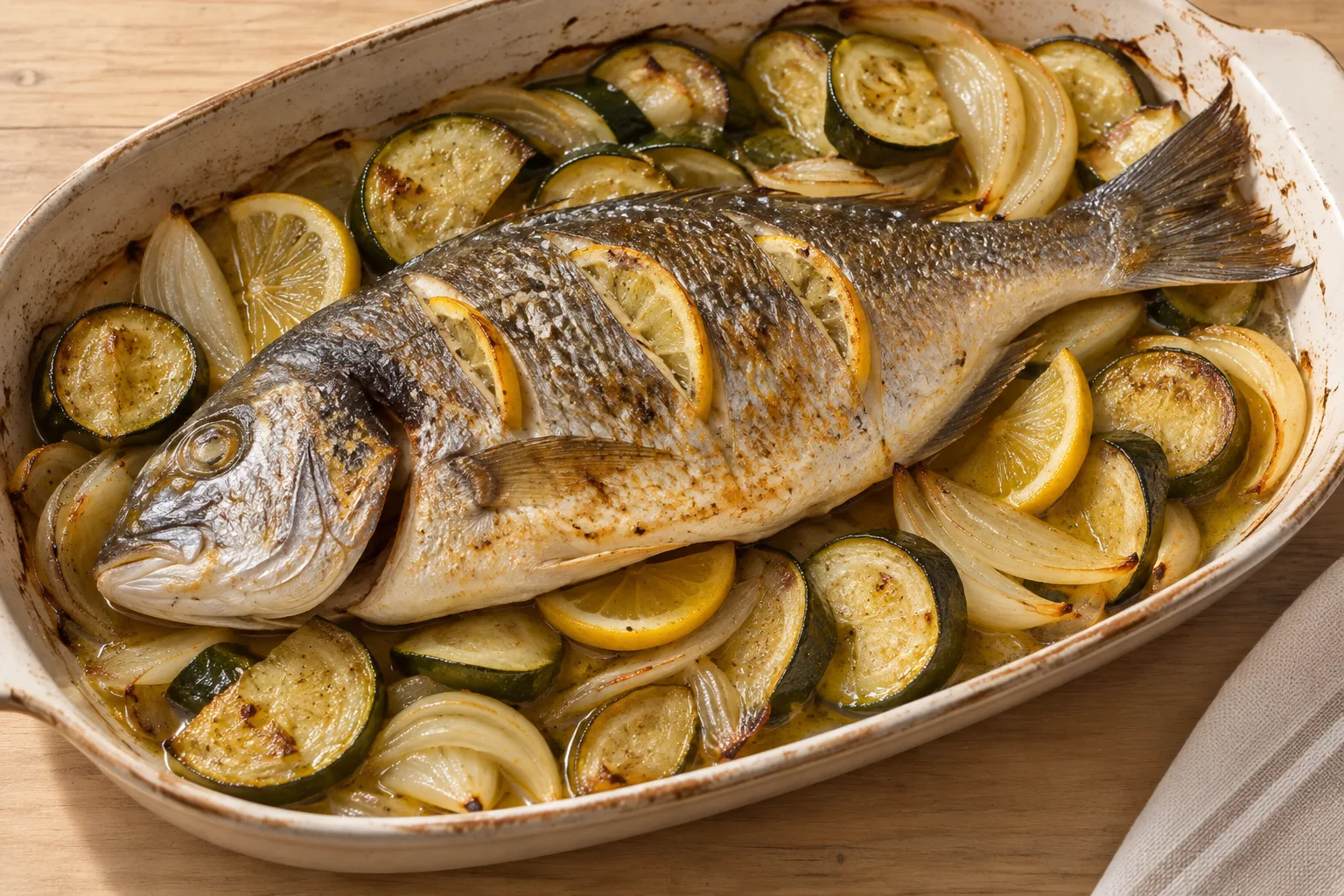 Orata al forno con zucchine