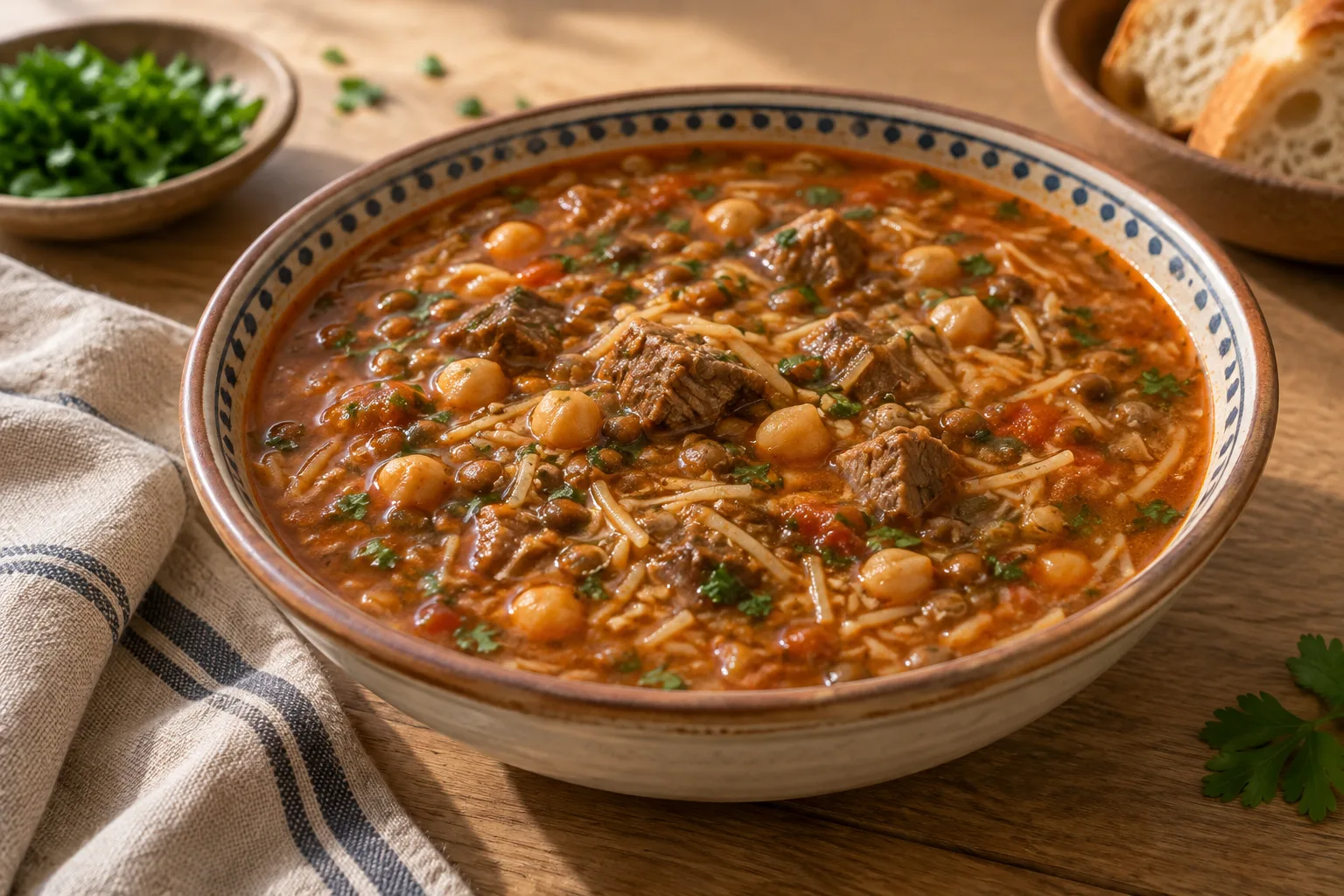 Harira marocchina con manzo, lenticchie e ceci