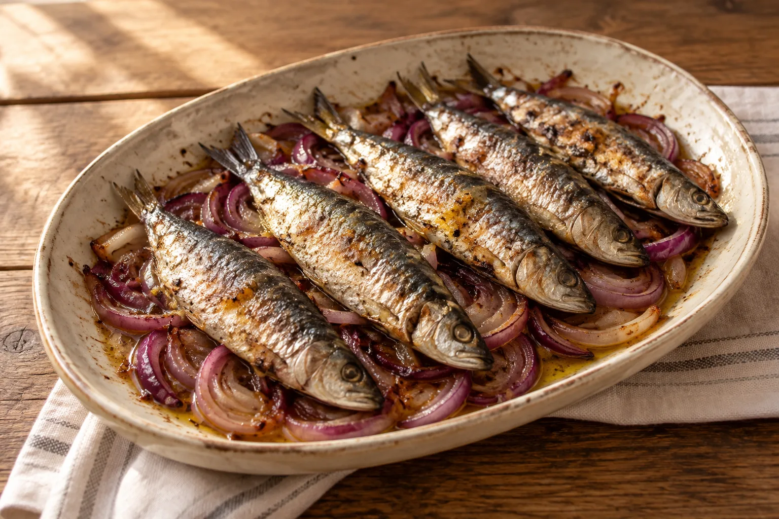 Sardine al forno con cipolla