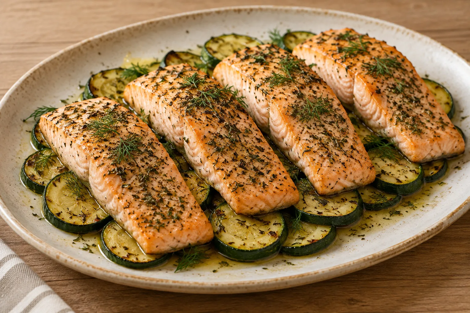 Salmone al forno con zucchine