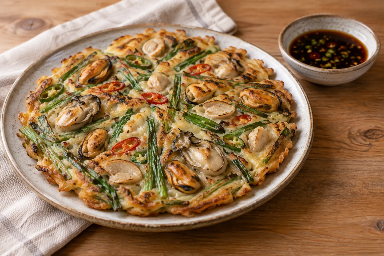 Haemul pajeon coreano (frittella di frutti di mare e cipollotto)