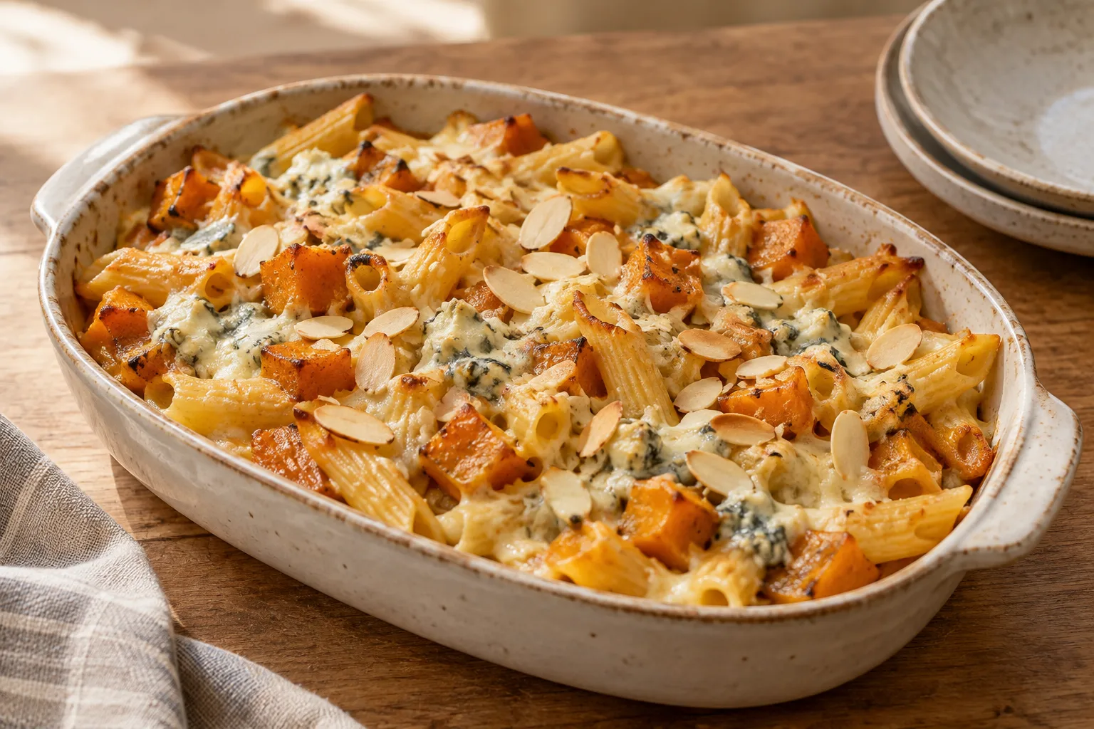 Pasta al forno con zucca e mandorle