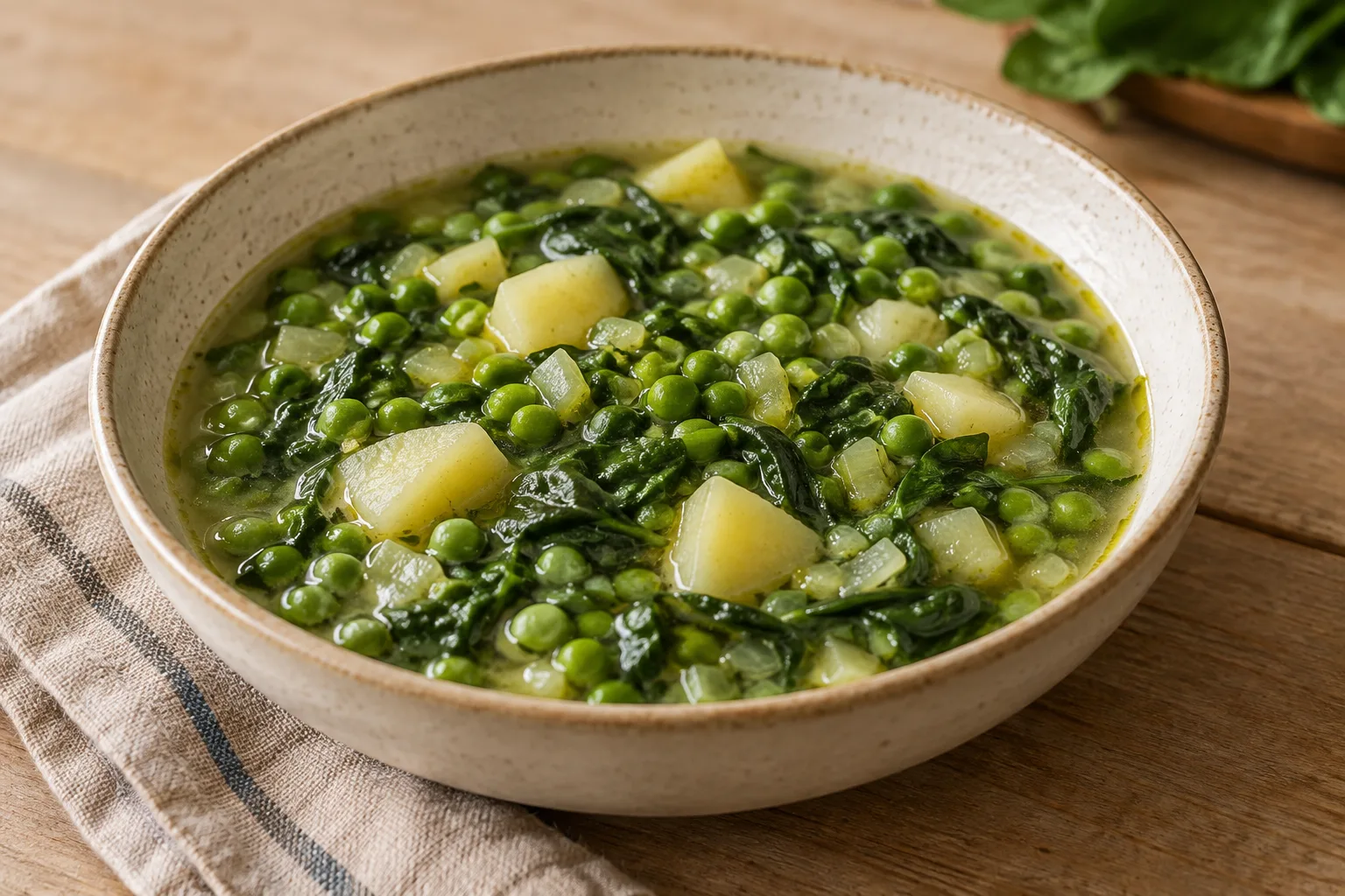 Stufato di piselli e spinaci