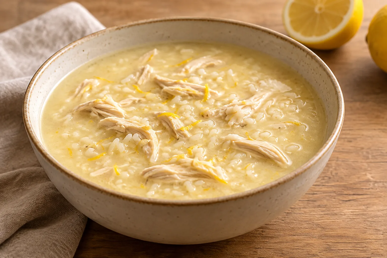 Zuppa greca avgolemono con pollo, riso e limone