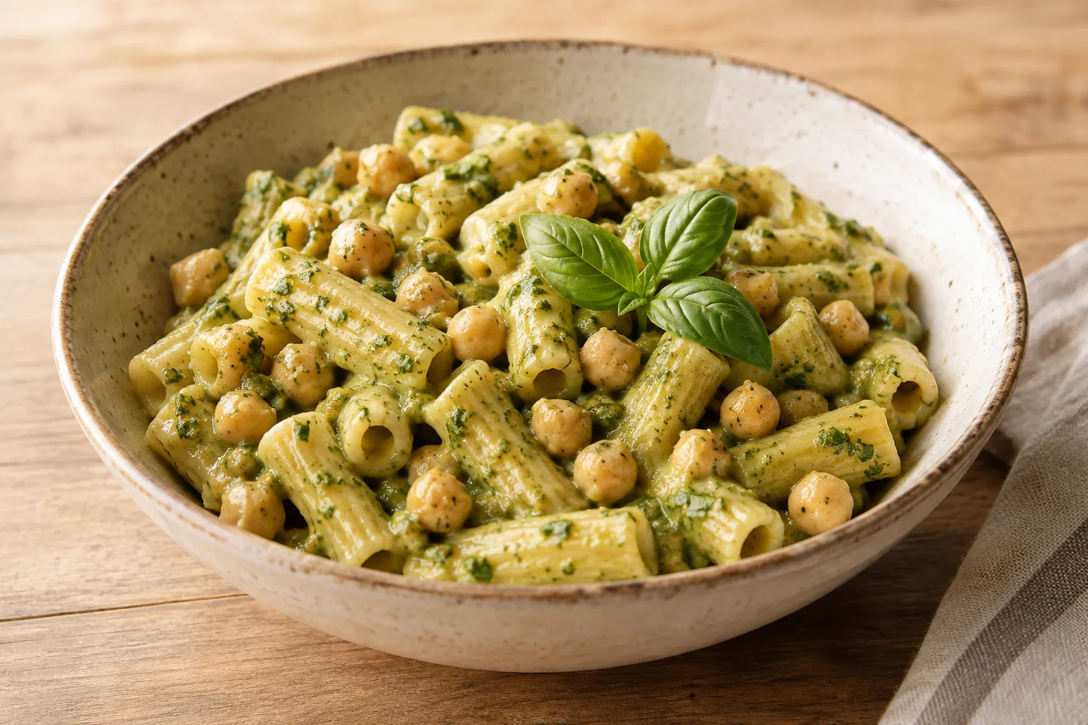 Pasta con ceci e basilico