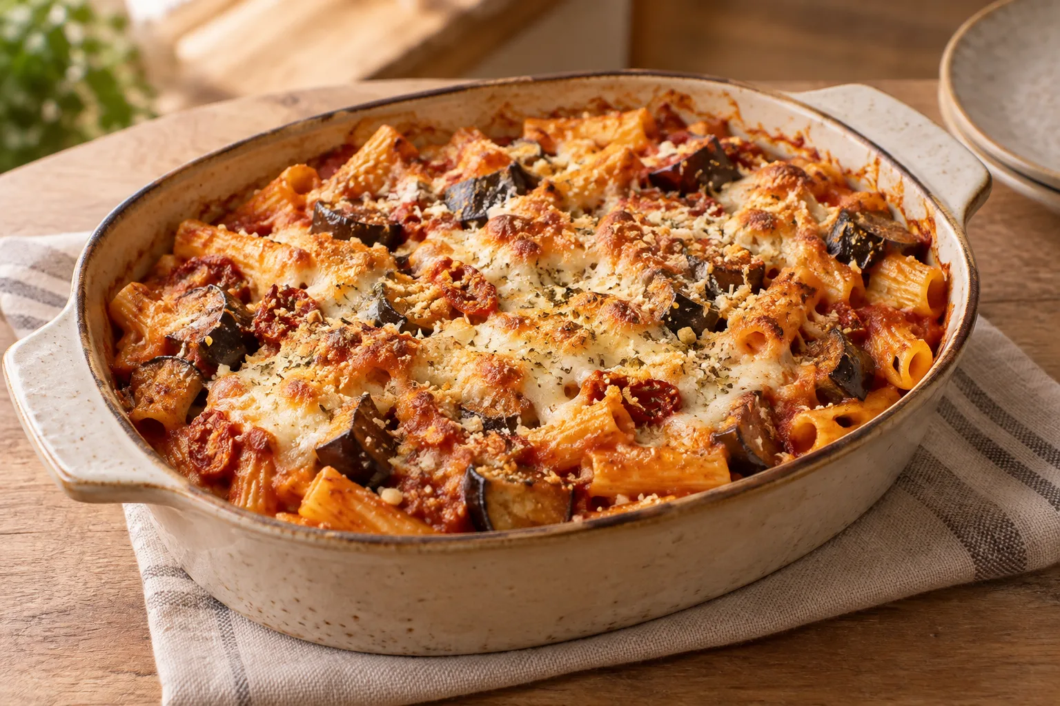 Pasta al forno con melanzane e mandorle