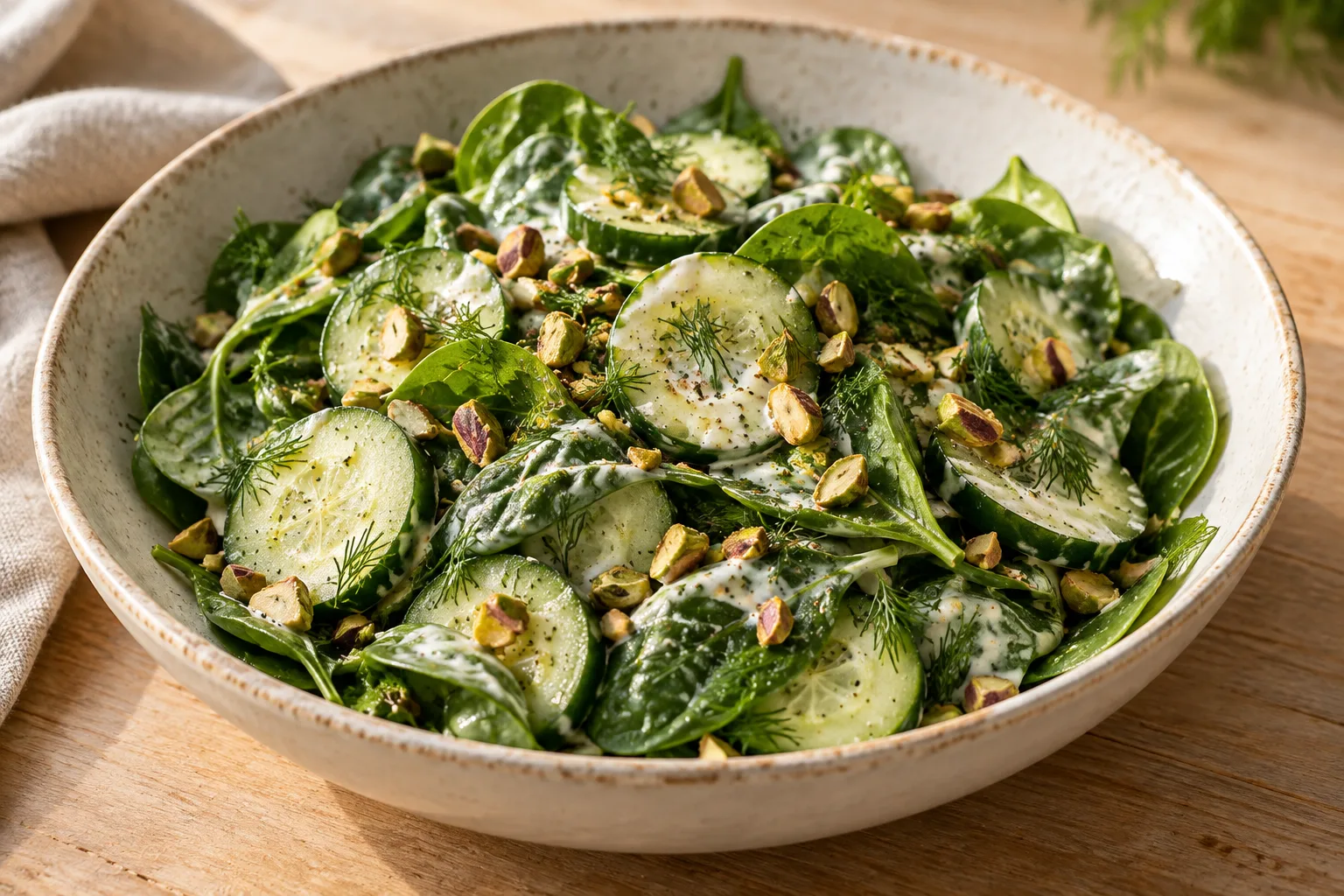 Insalata croccante di spinaci e cetriolo