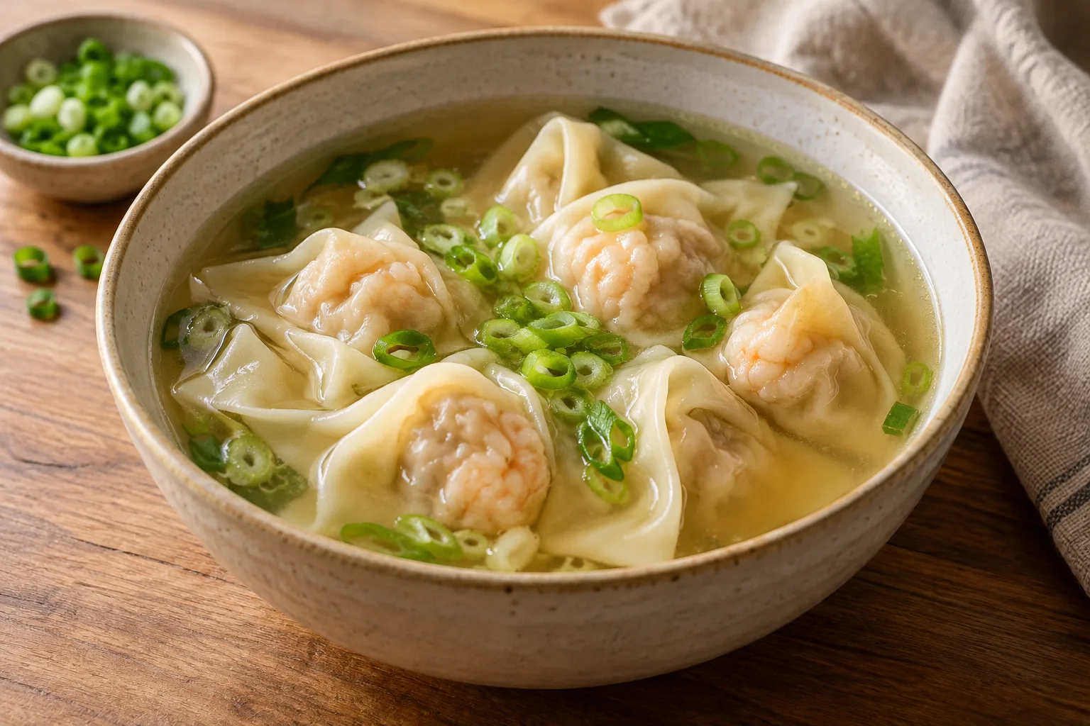 Zuppa di wonton con maiale e gamberi