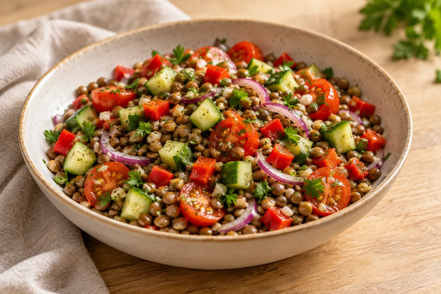 Insalata croccante di lenticchie e pomodoro