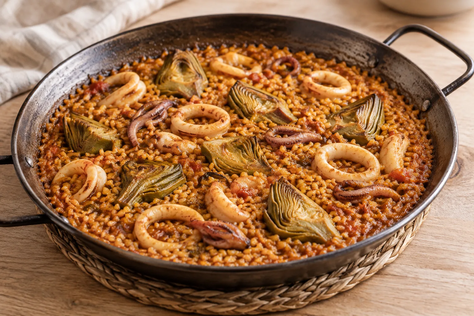 Riso asciutto con calamari e carciofi